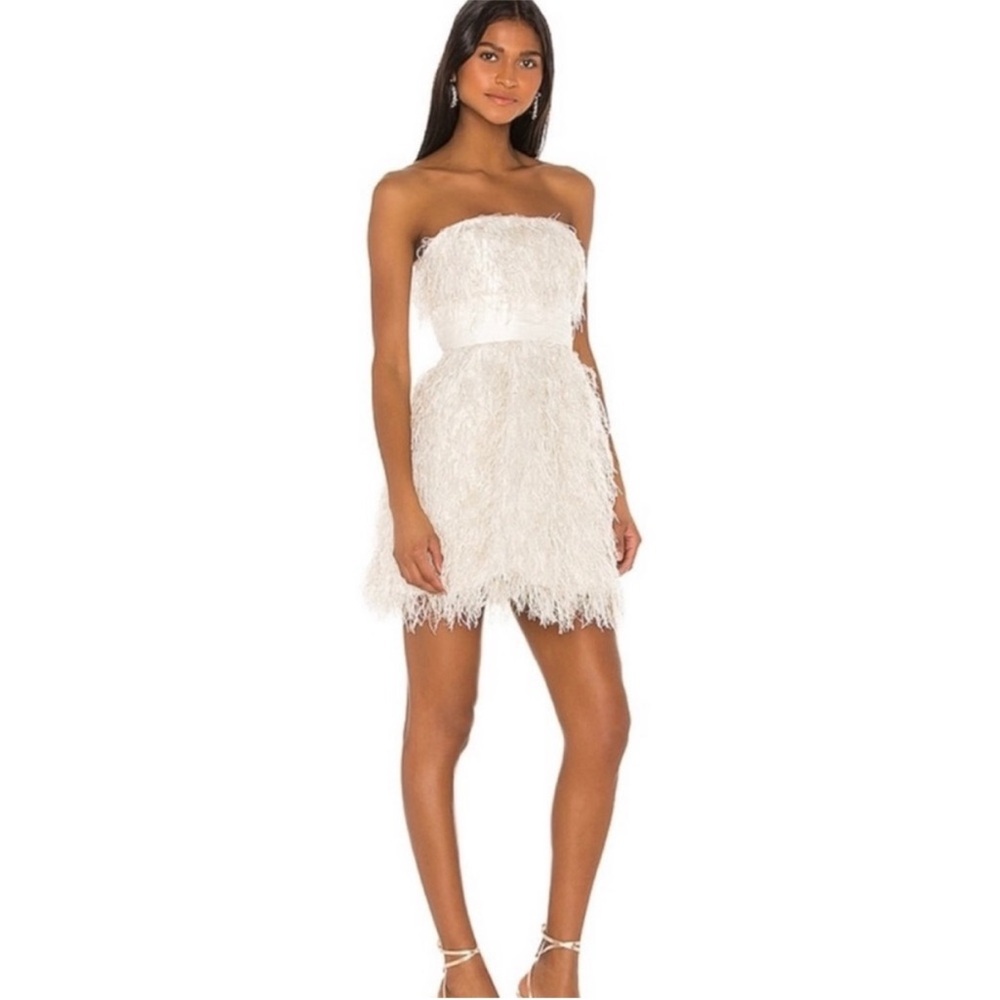 Revolve- Cream and gold feather dress